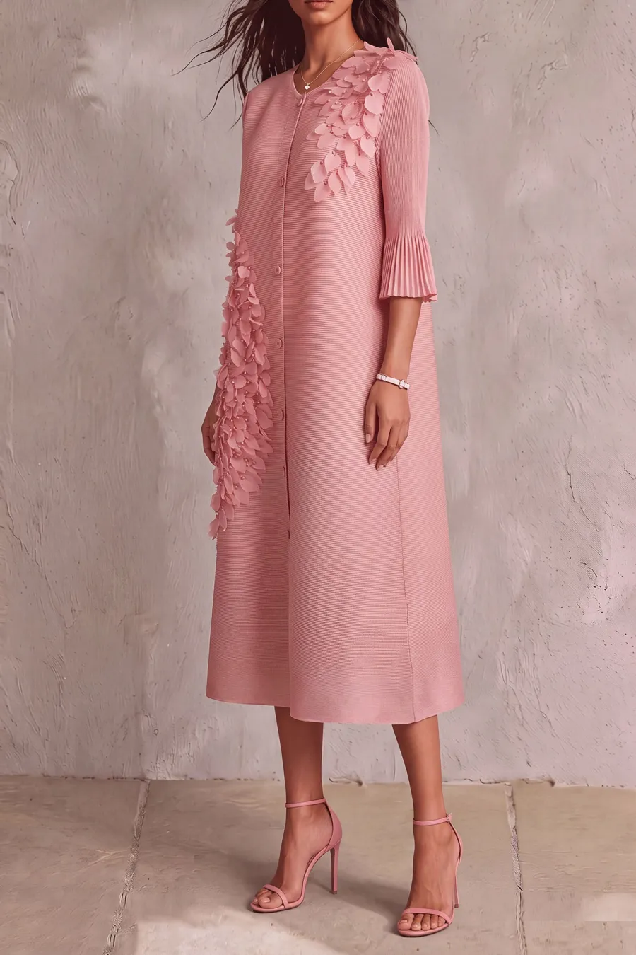 Pleated Button Front Floral Midi Dress