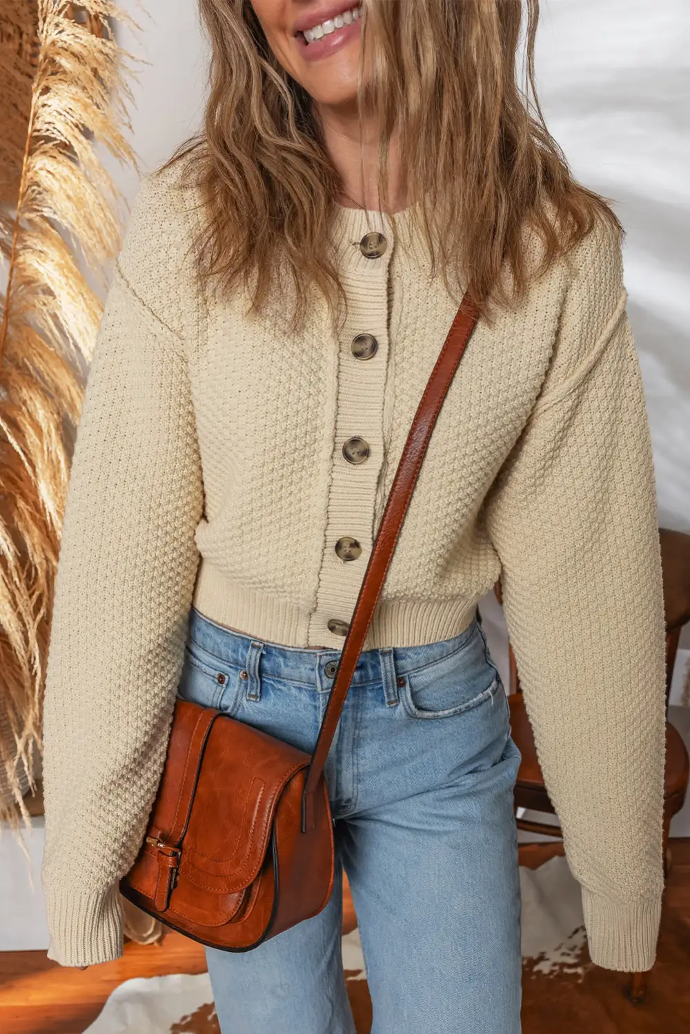 Button Front Cropped Cardigan