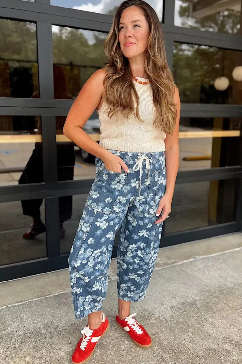 Barrel Leg Drawstring Denim Jeans