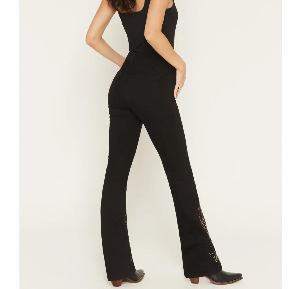 Classic High Rise Bootcut Stretch Denim Studded Jeans