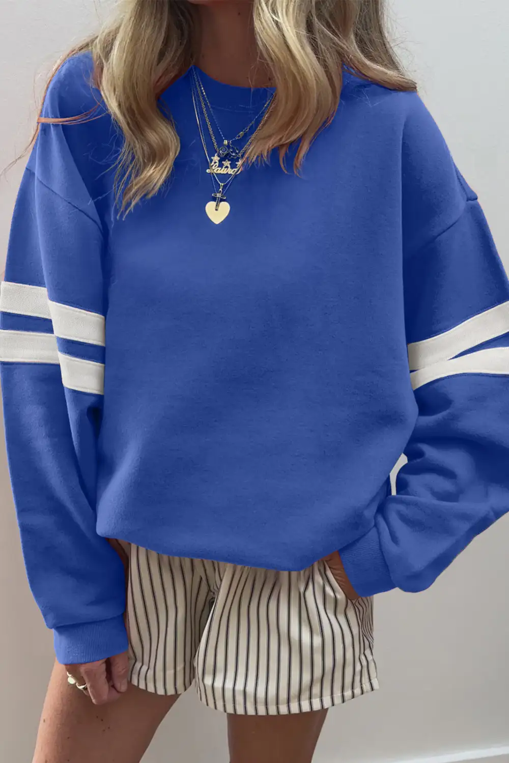 Casual Relaxed Striped Drop Shoulder Varsity Stripe Sweatshirt