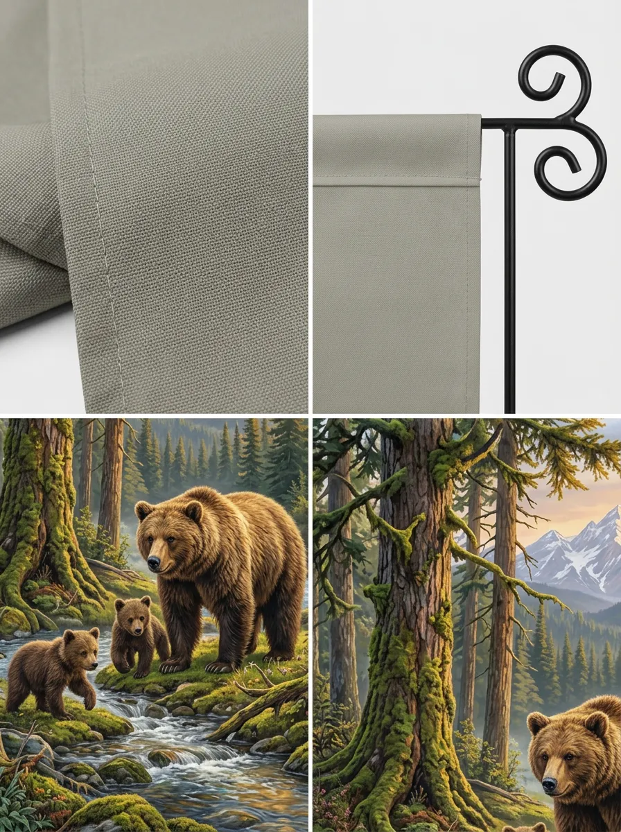 Grizzly Bear & Cubs Wildlife Outdoor Garden Flag