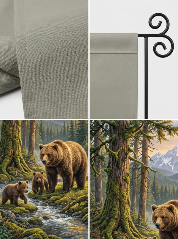 Grizzly Bear & Cubs Wildlife Outdoor Garden Flag