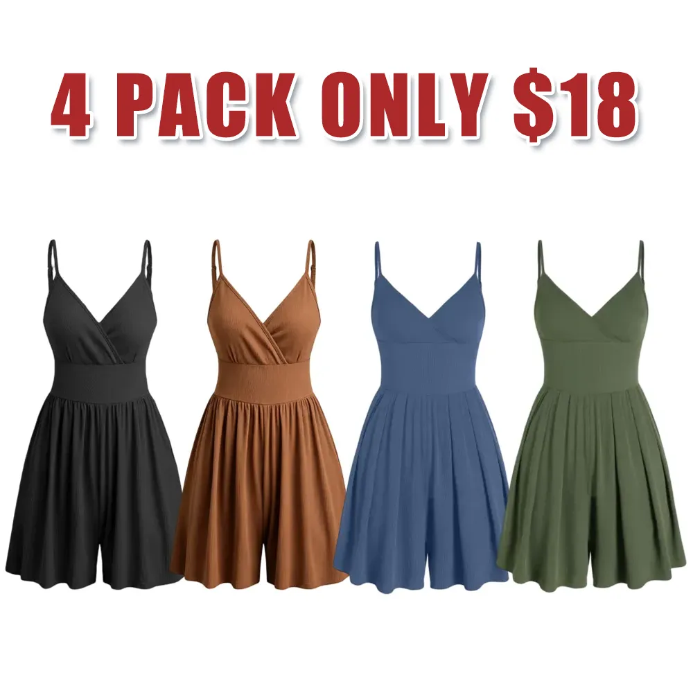 Women's Solid-Color Knit Backless Wrap-Style Slim-Fit Camisole Romper