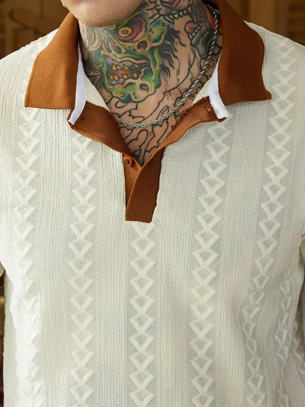 Textured Color Block Short Sleeve Polo Shirt