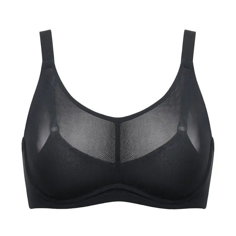 Women's Cosnufy Full Coverage Bra Sheer Mesh Plus Size Underwire Unlined