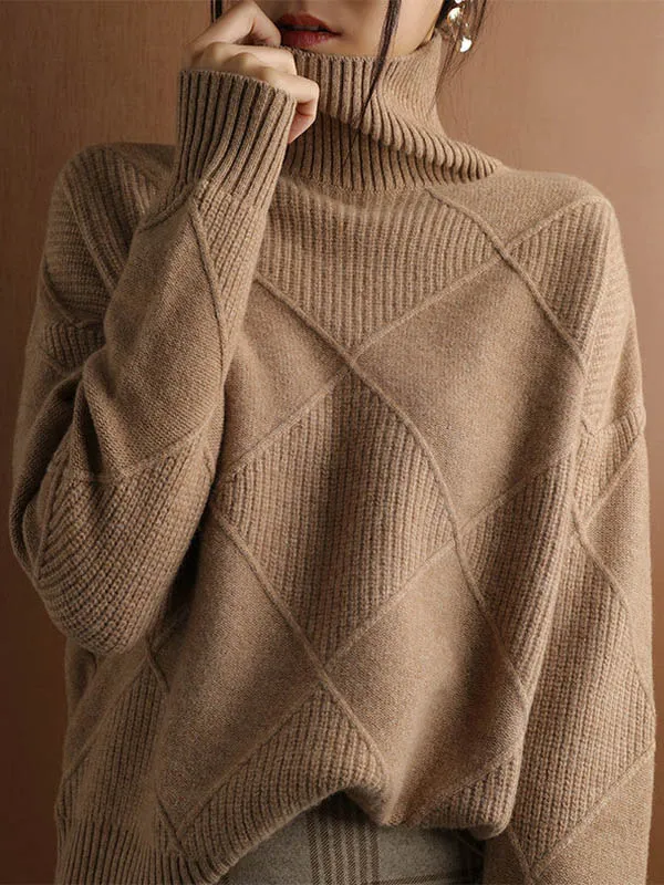 Casual Striped High Neck Long Sleeve Relaxed Fit Sweater
