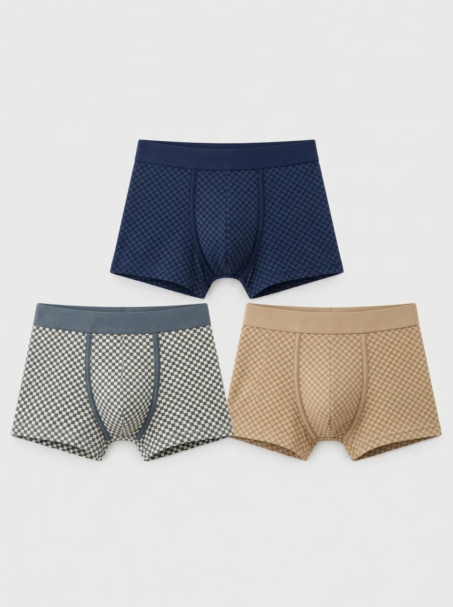 Men's Multicolor Checkered Pattern Boxer Briefs 3-Pack