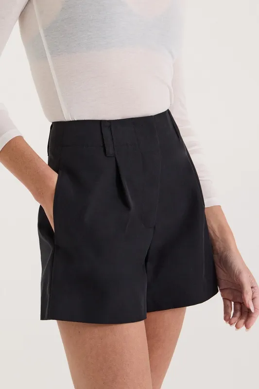 Black High-Rise Pleated Shorts