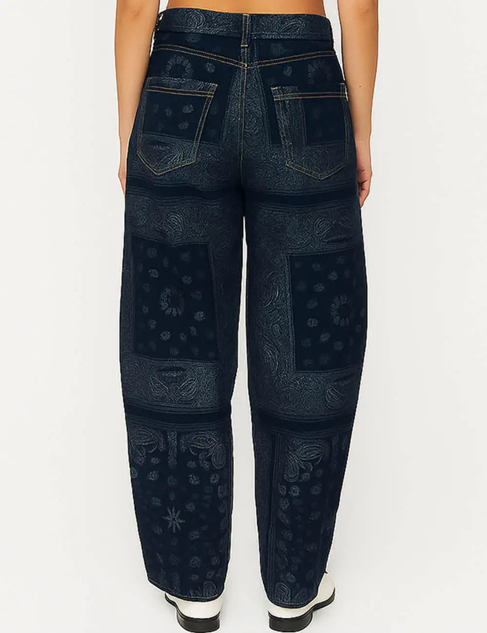 Vintage Jacquard Zip Fly Barrel Denim Pants