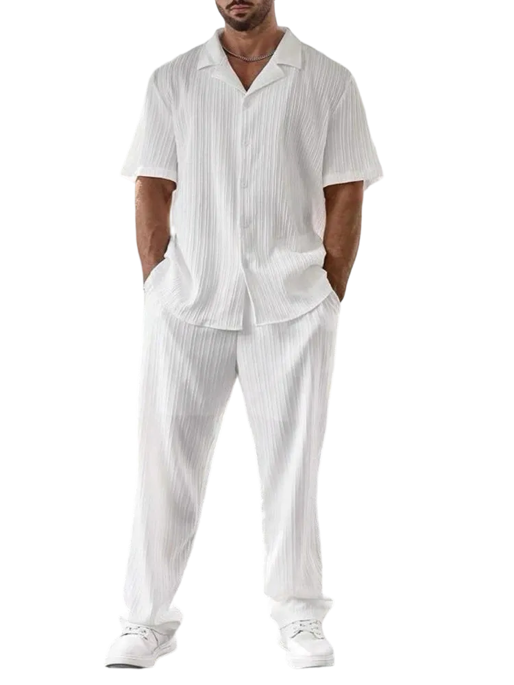 Men's Two-piece Suit Shirt and Elastic Waist Pants Set