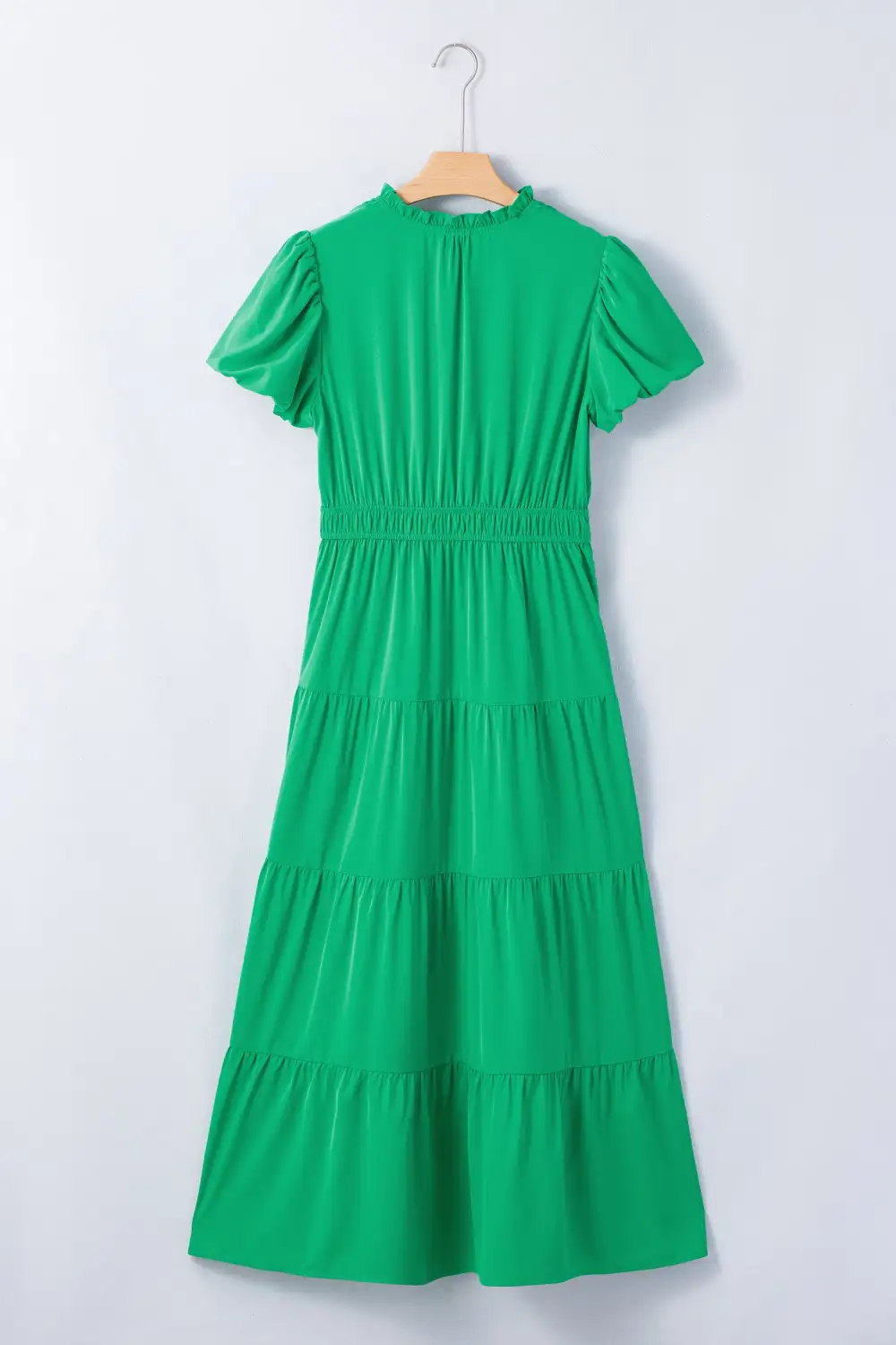 Drape V Neck Tiered Puff Sleeve Maxi Dress