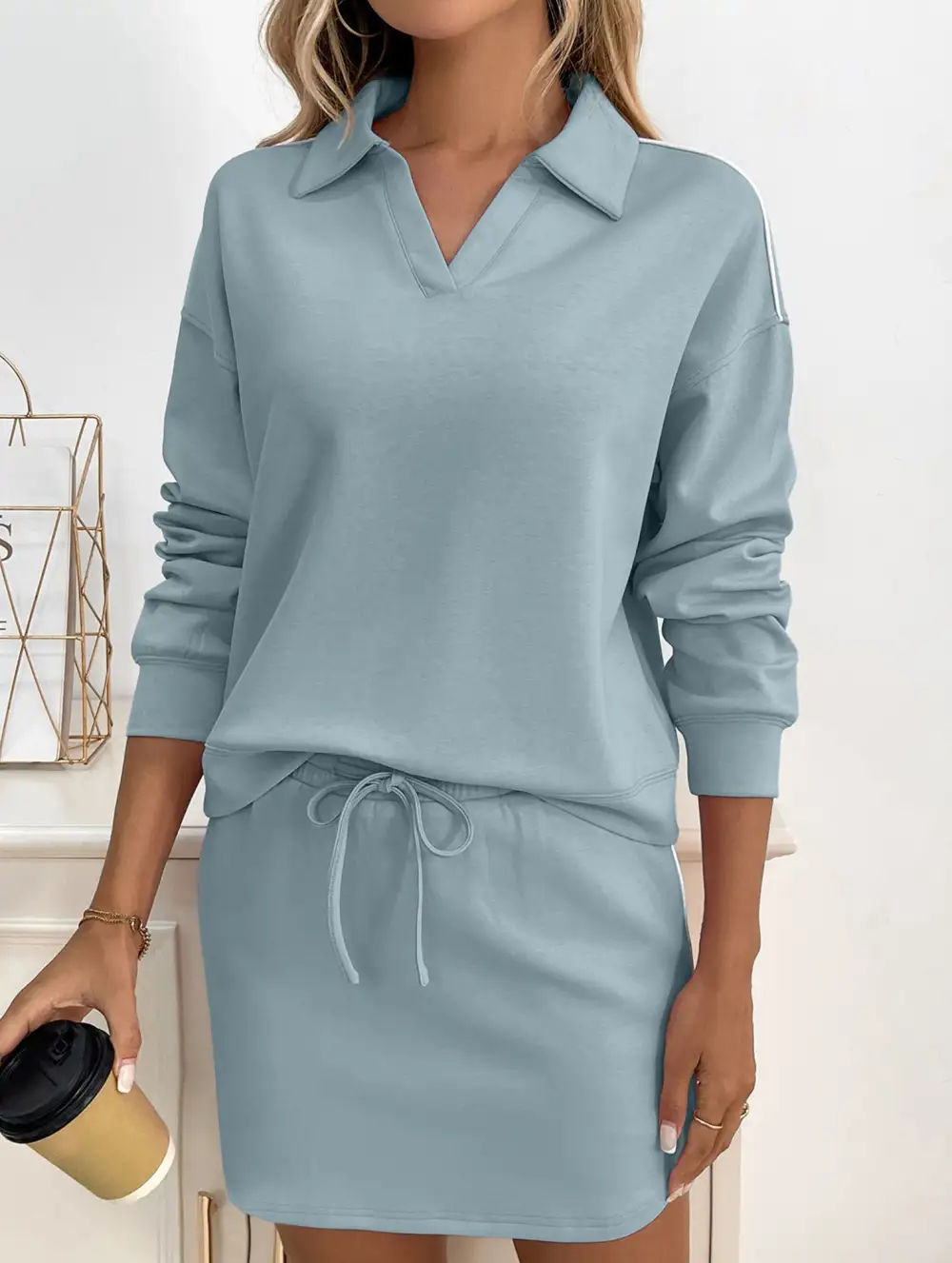 Sport Collar Top Skirt Set