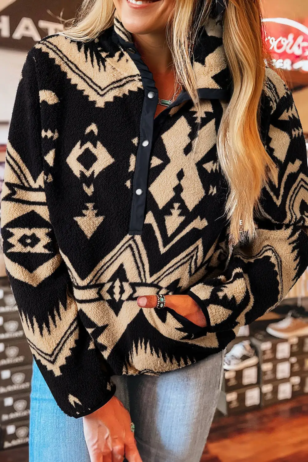 Everyday Zip Detail Western Inspired Zip Pullover Sweatshirt