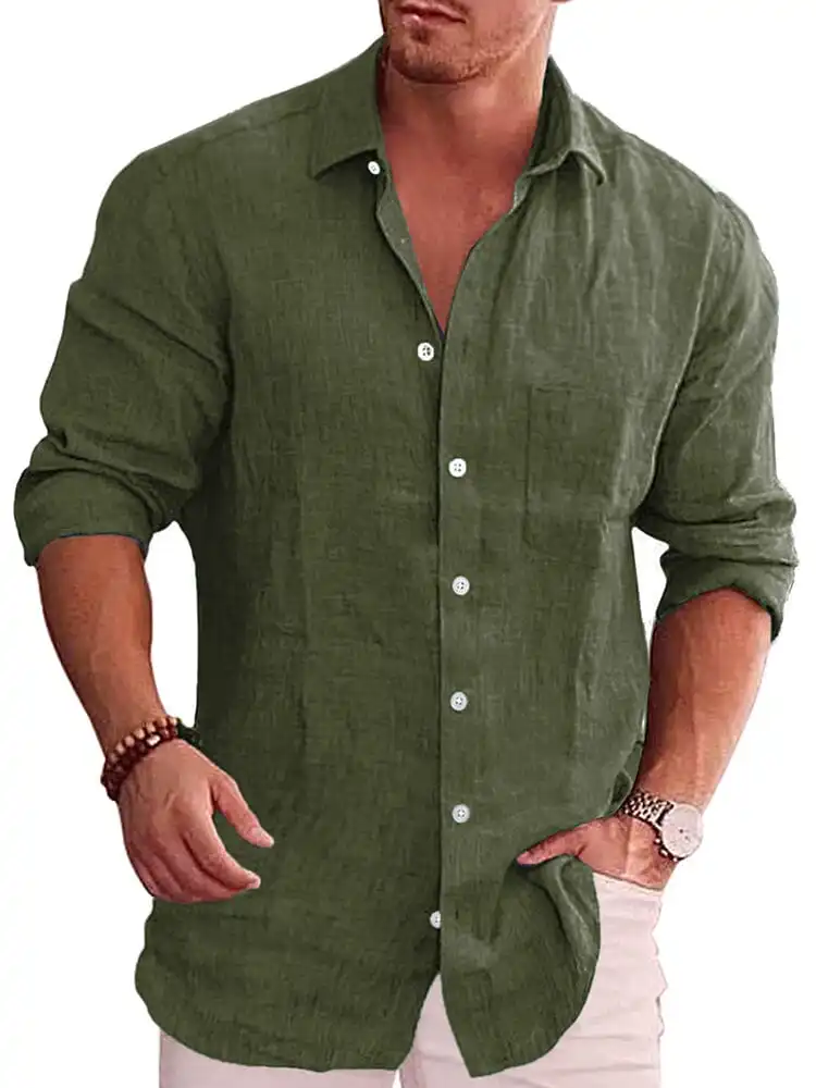 Classic Casual Button Down Cotton Linen Shirt