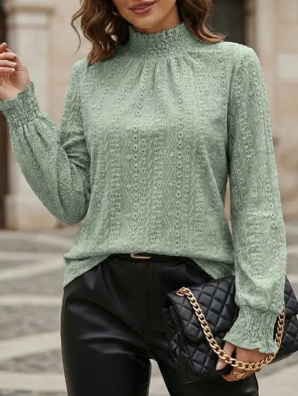 Jacquard Crew Neck Long Sleeve Tee