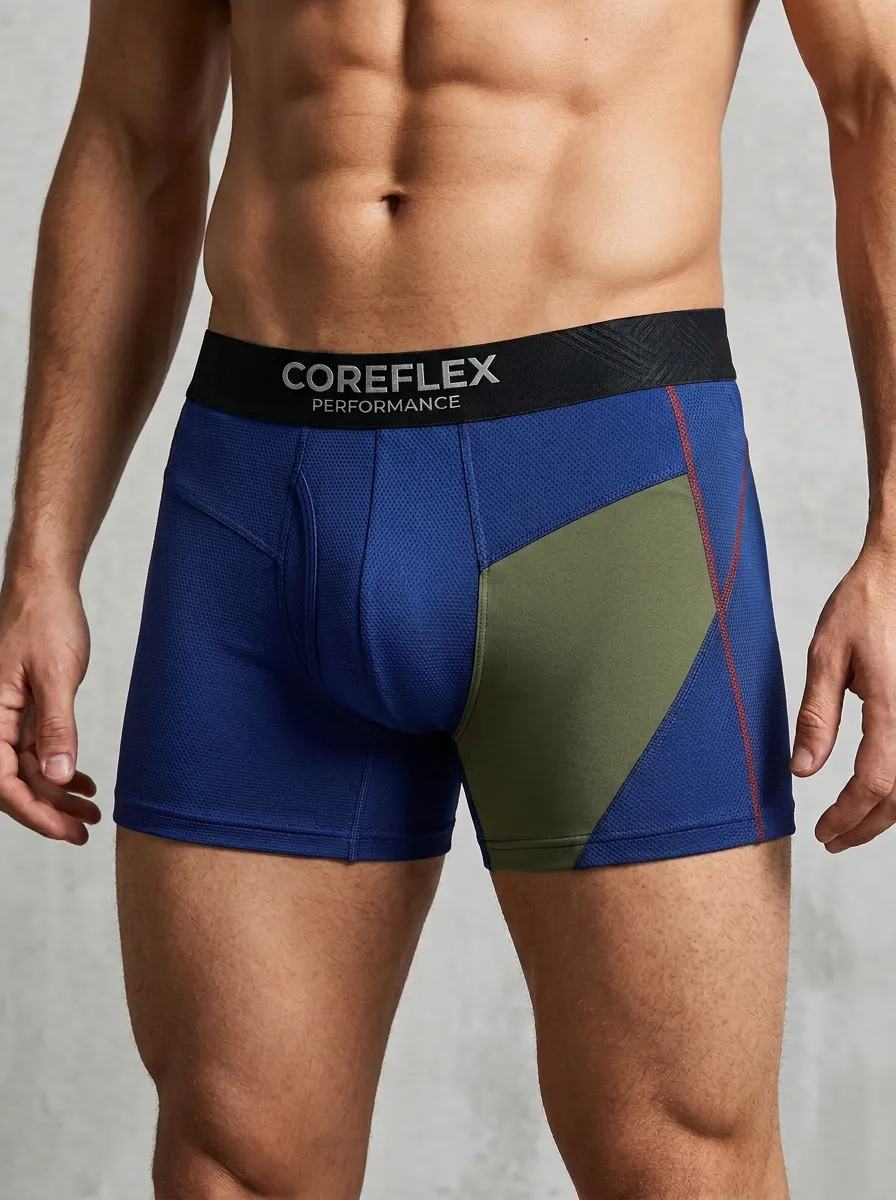 Men's Athletic Performance Colorblock Mesh Printed Boxer Briefs