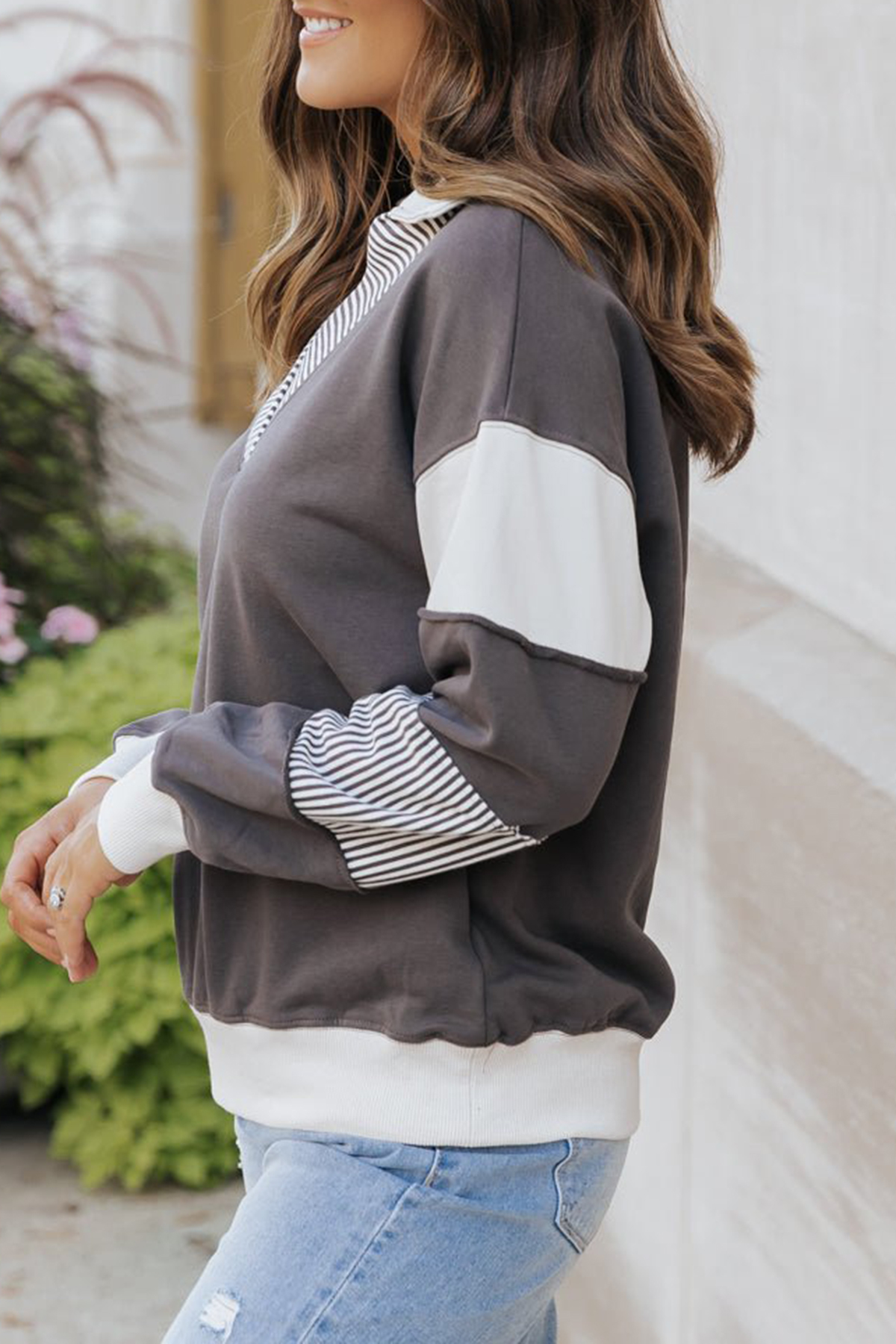 Charcoal Color Block Terry Sweatshirt