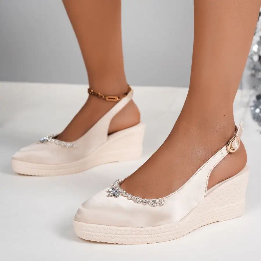 Rhinestone Point Toe Wedge Slingback Sandals