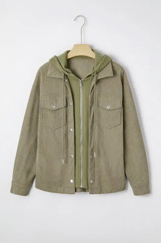Textured Knit Pocketed Drawstring Hooded Jacket