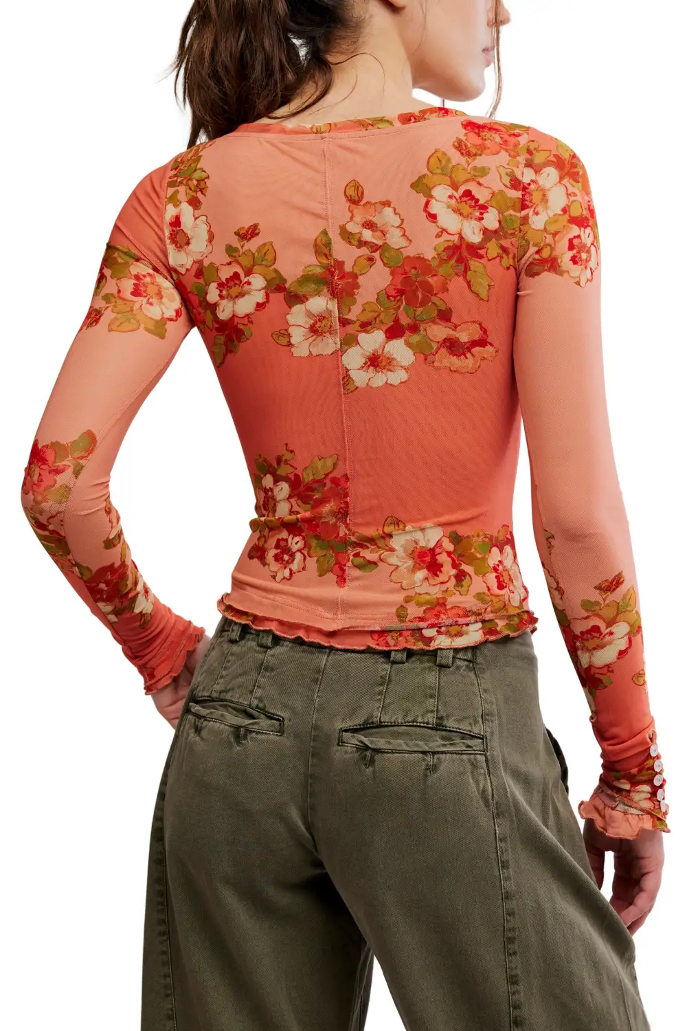 Floral Mesh Fitted Long Sleeve Tee
