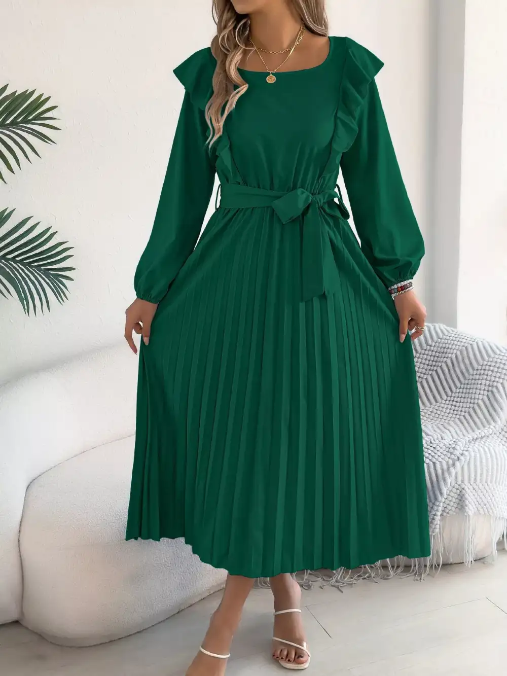 Ruffle Pleated Midi Dress