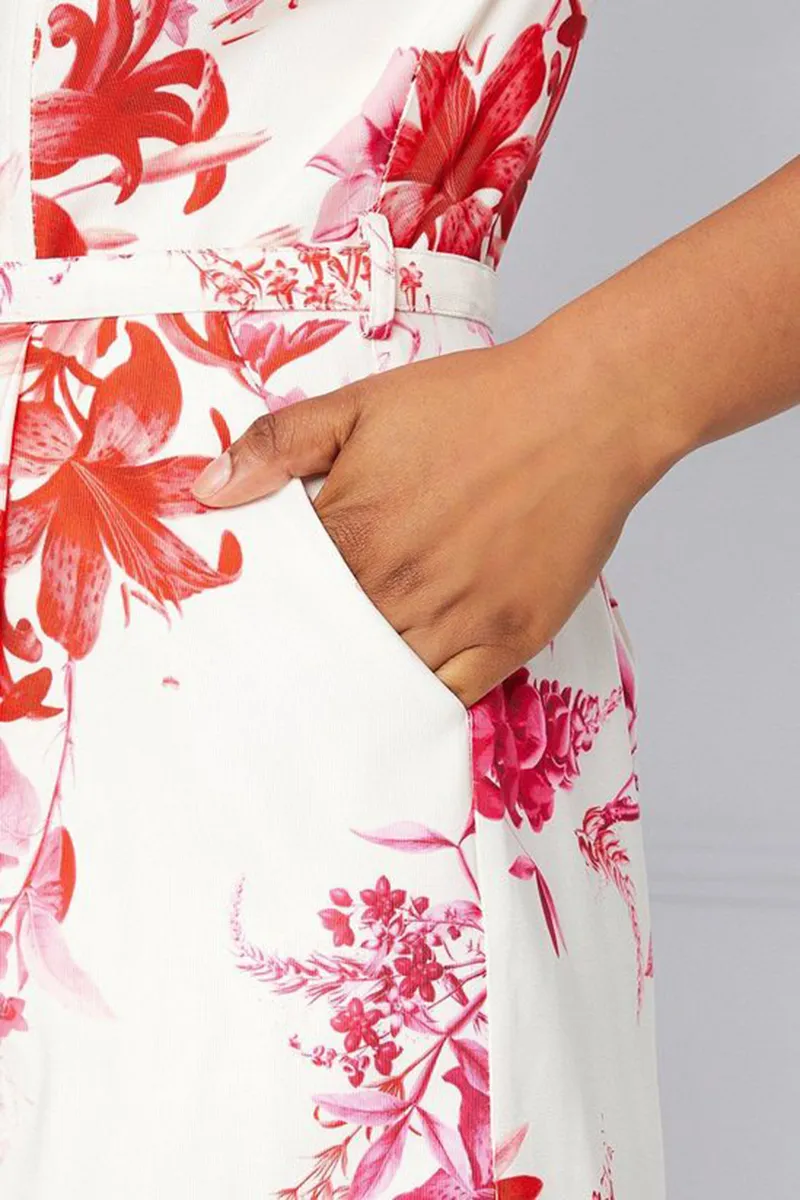 Casual Style Tropical Floral Ottoman Jumpsuit