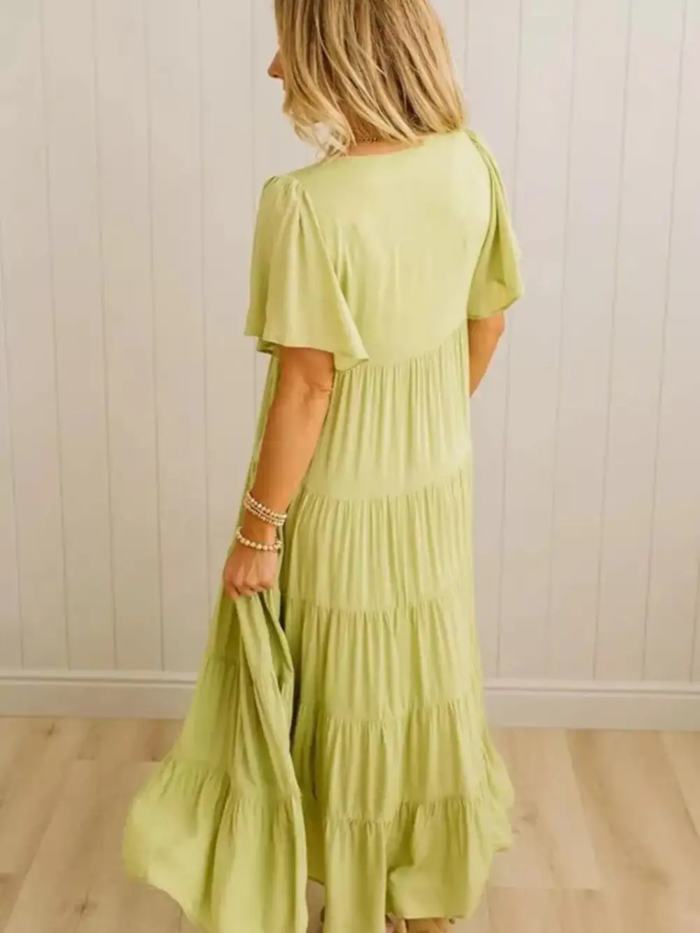 V Neck Tiered Midi Dress