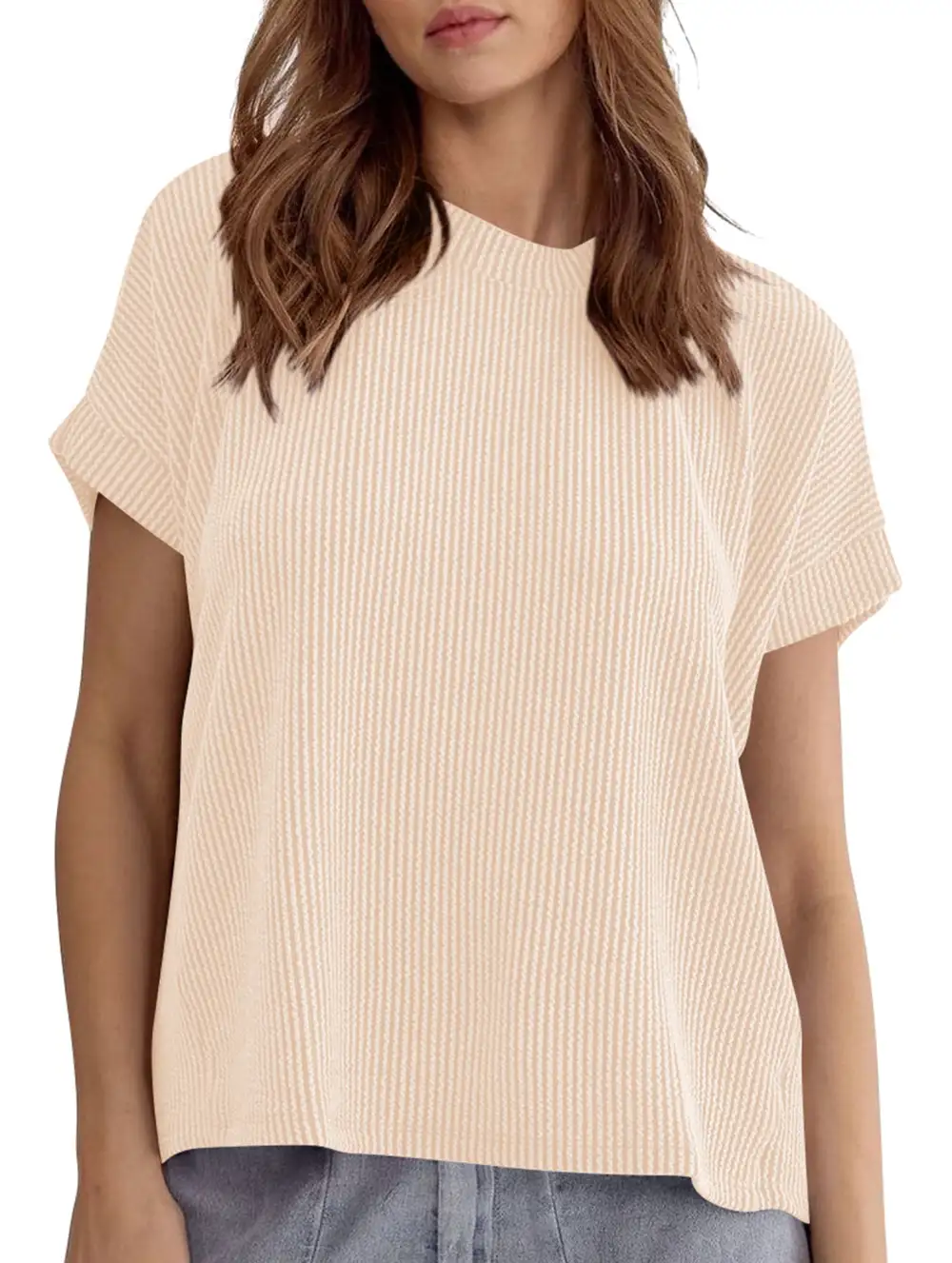 Ribbed Knit Crew Neck Tee