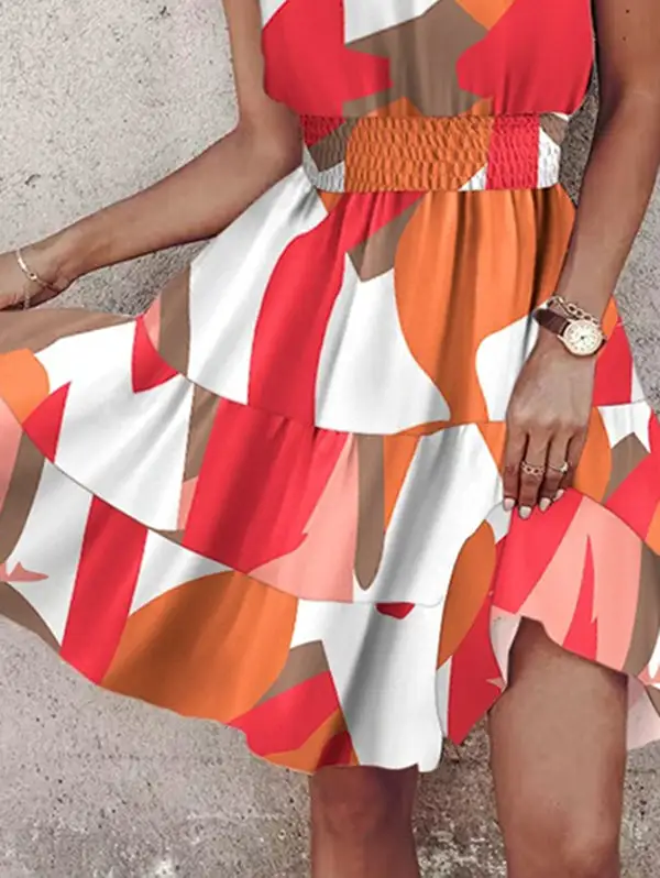 Relaxed Sleeveless Color Block Contrast Color Elasticity Split Joint Halter Neck
