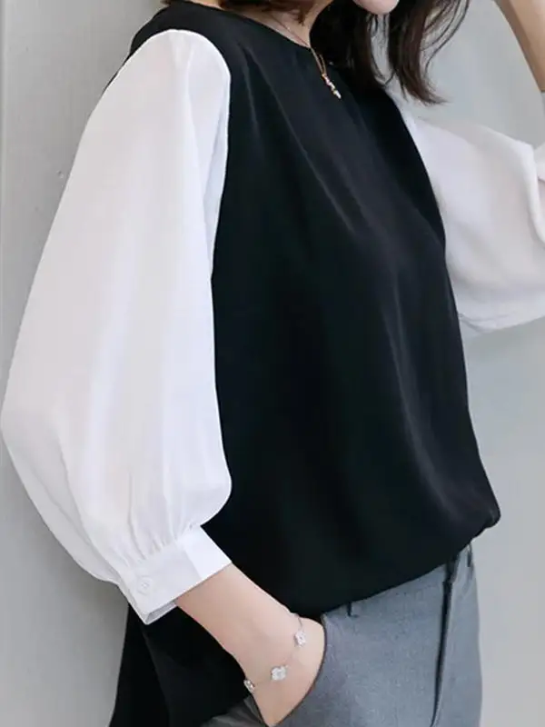 Layered Look Relaxed Panel Detail Round Neck T-Shirt