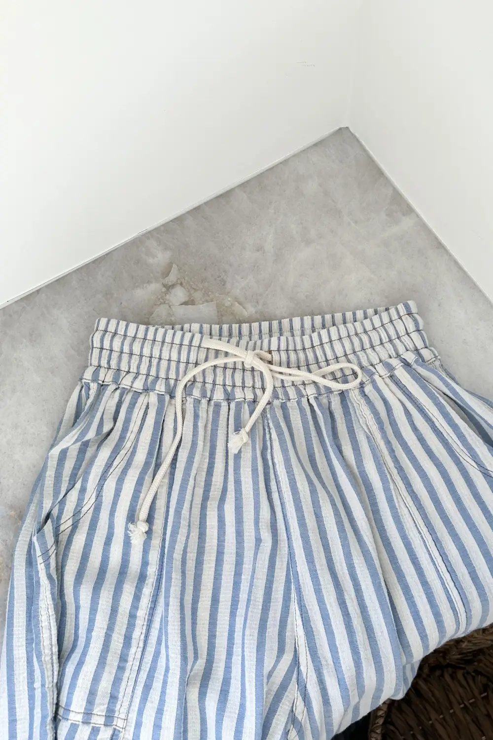 Washed Cotton Striped Relaxed Trousers