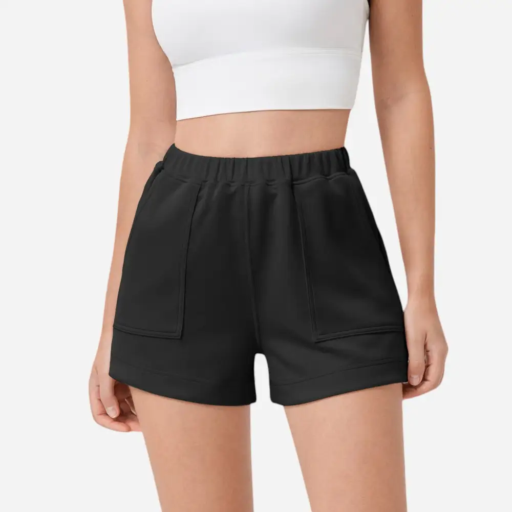 High-Waist Elastic-Waist Side-Pocket Casual Shorts