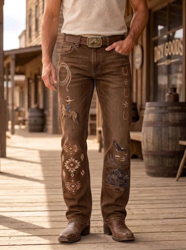 Men's Western Cowboy Rodeo Horse Jeans