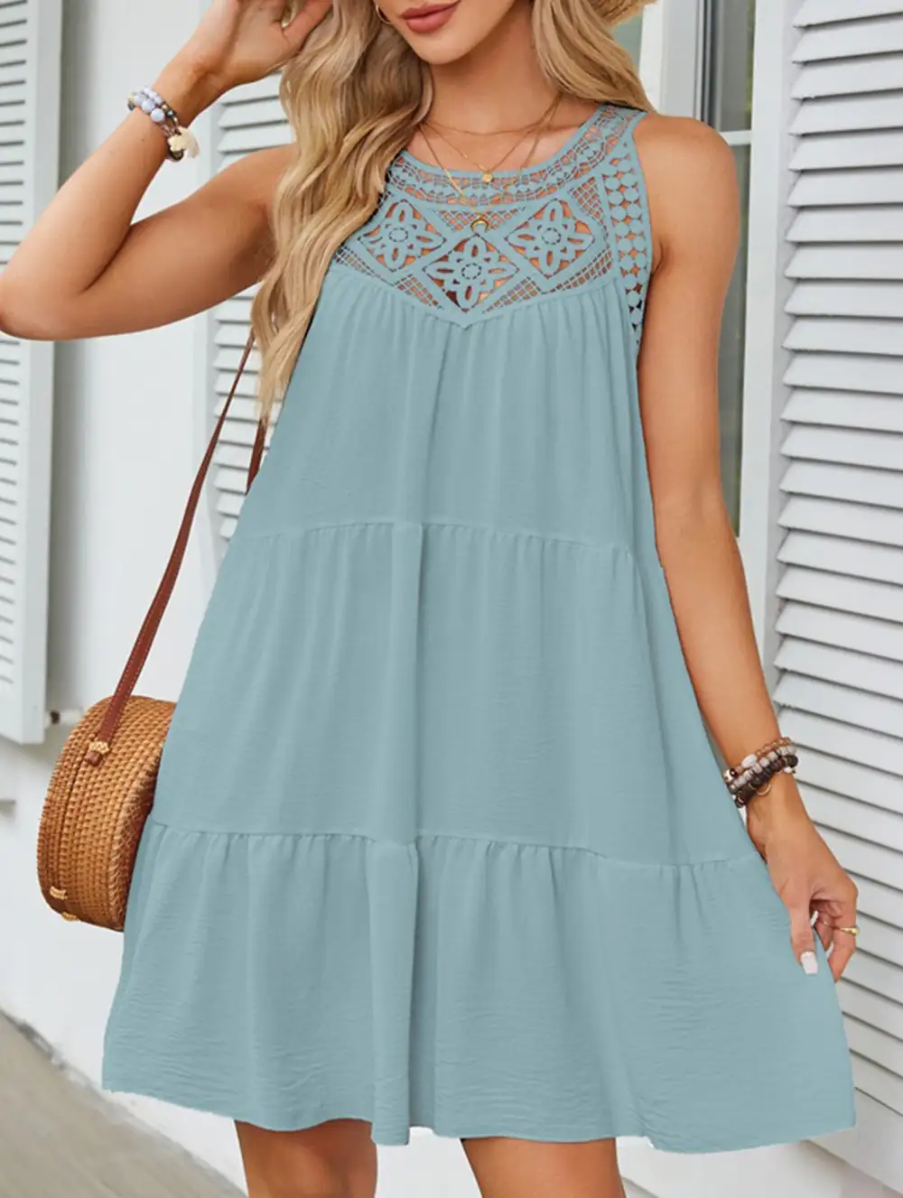 Lace Patch Halter A Line Dress