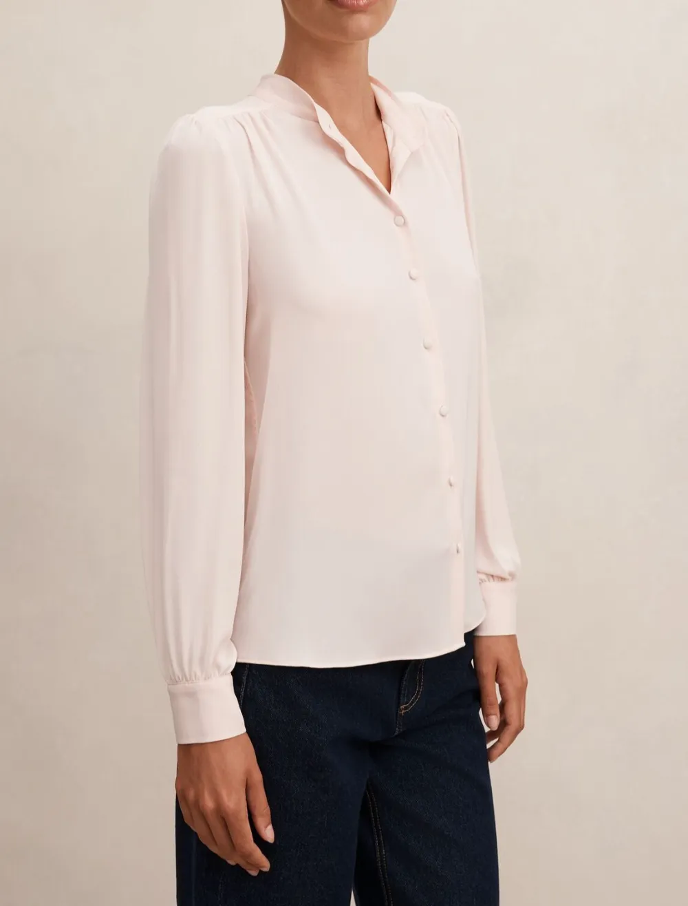 Light Pink Long Sleeve Button-Up Blouse