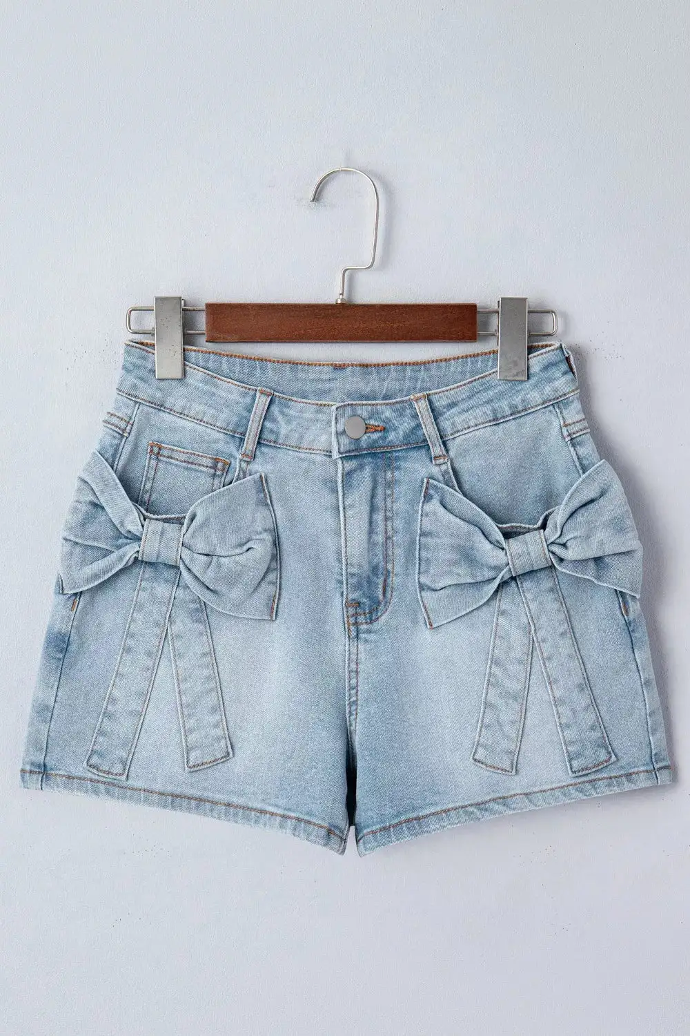 Bow Detail Denim Shorts with Pockets