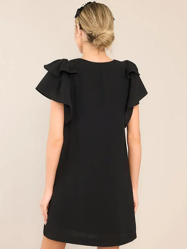 Flared Sleeve Relaxed Comfort Solid Color V Neck Mini Dress