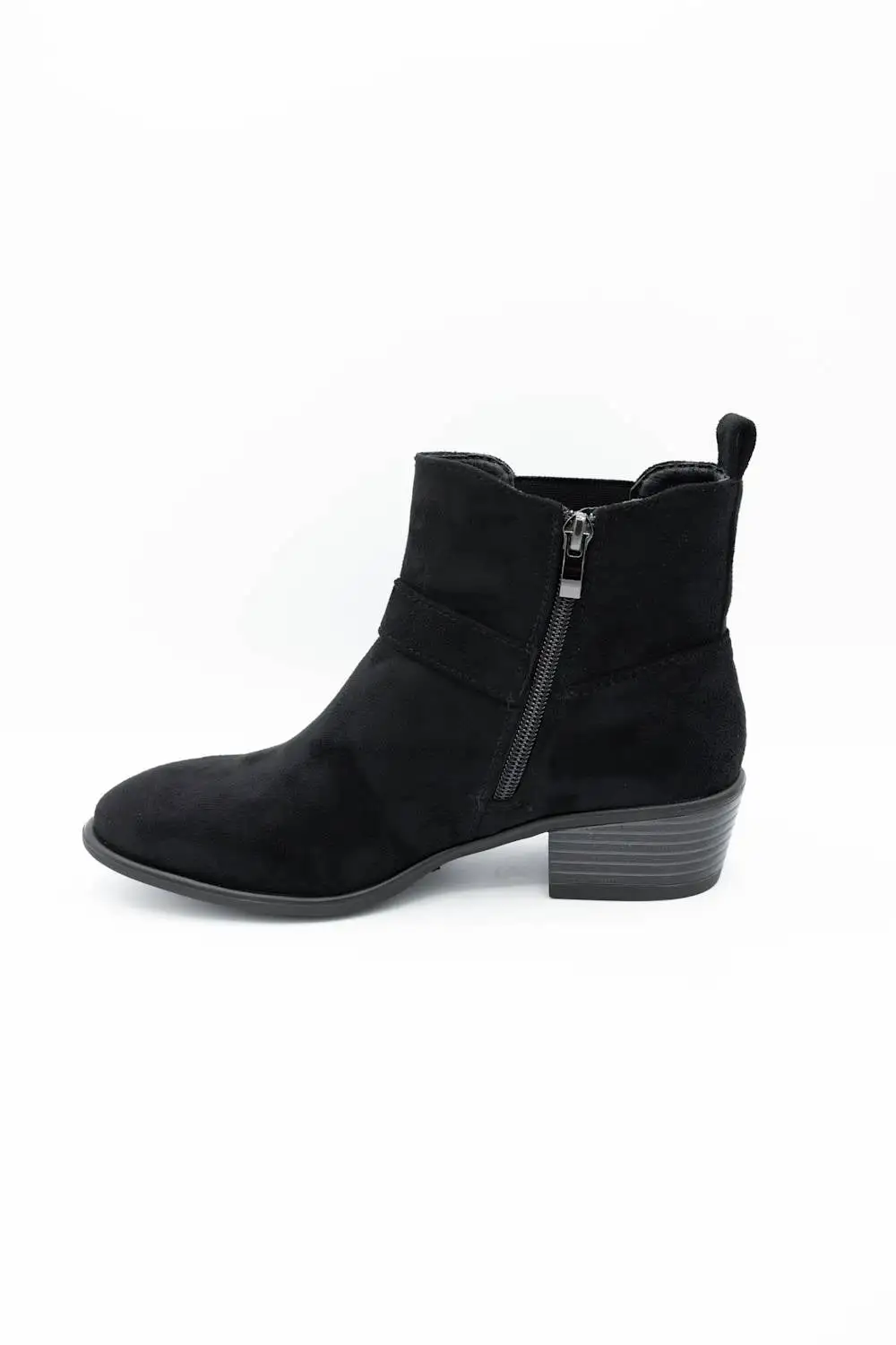 Buckle Detail Zip Entry Pointed Toe Ankle Bootie