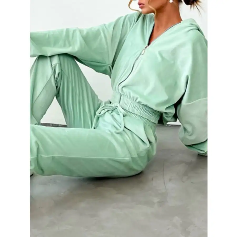 Zip Up Long Sleeve Top and Pants Set