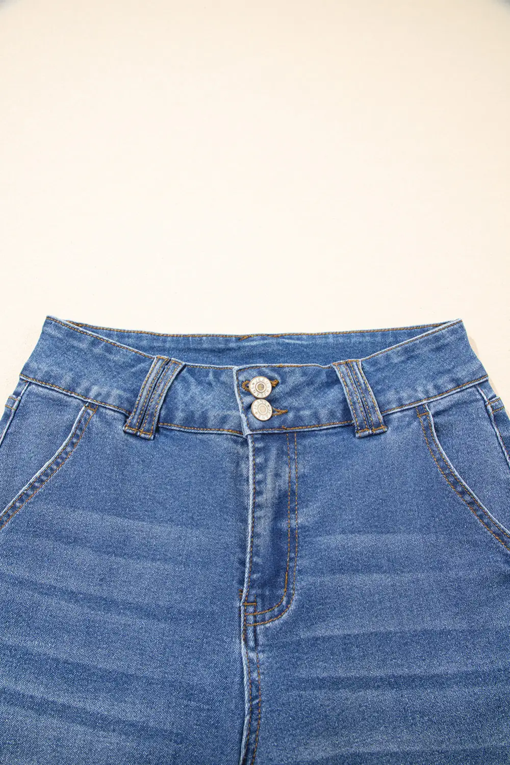 Double Button Zip Fly Straight Leg Jeans