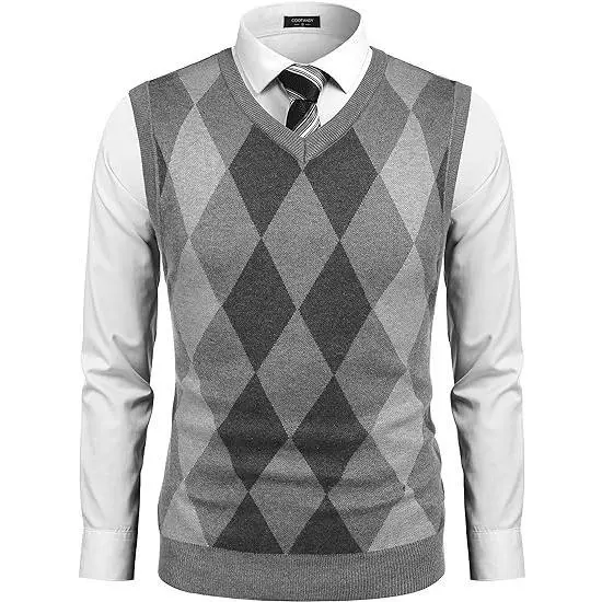 Men’s Sleeveless V-Neck Argyle Sweater Vest – Classic Knit. Modern Slim Fit. Everyday Versatility.