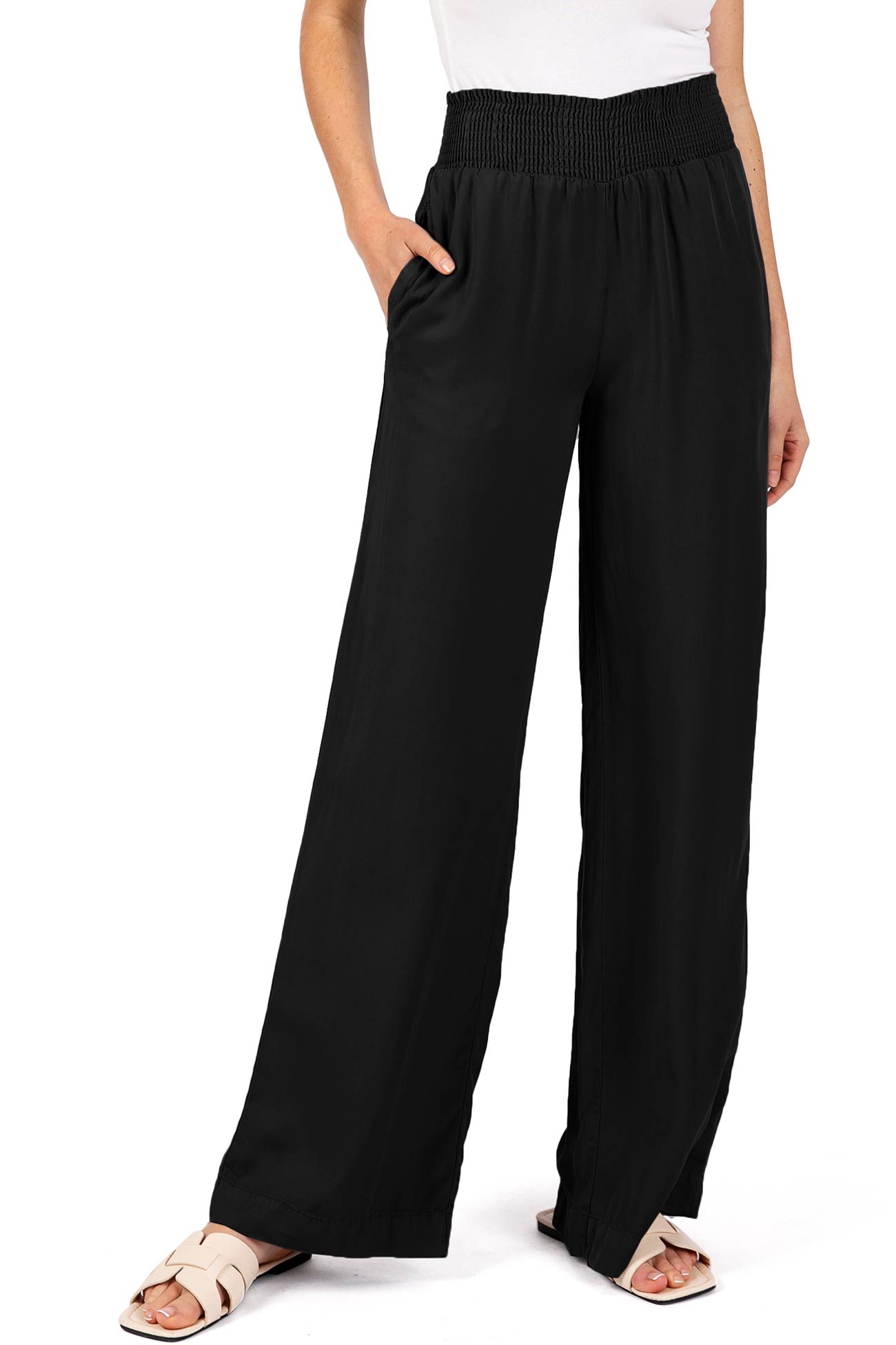 Gray Elastic - Waist Wide - Leg Pants