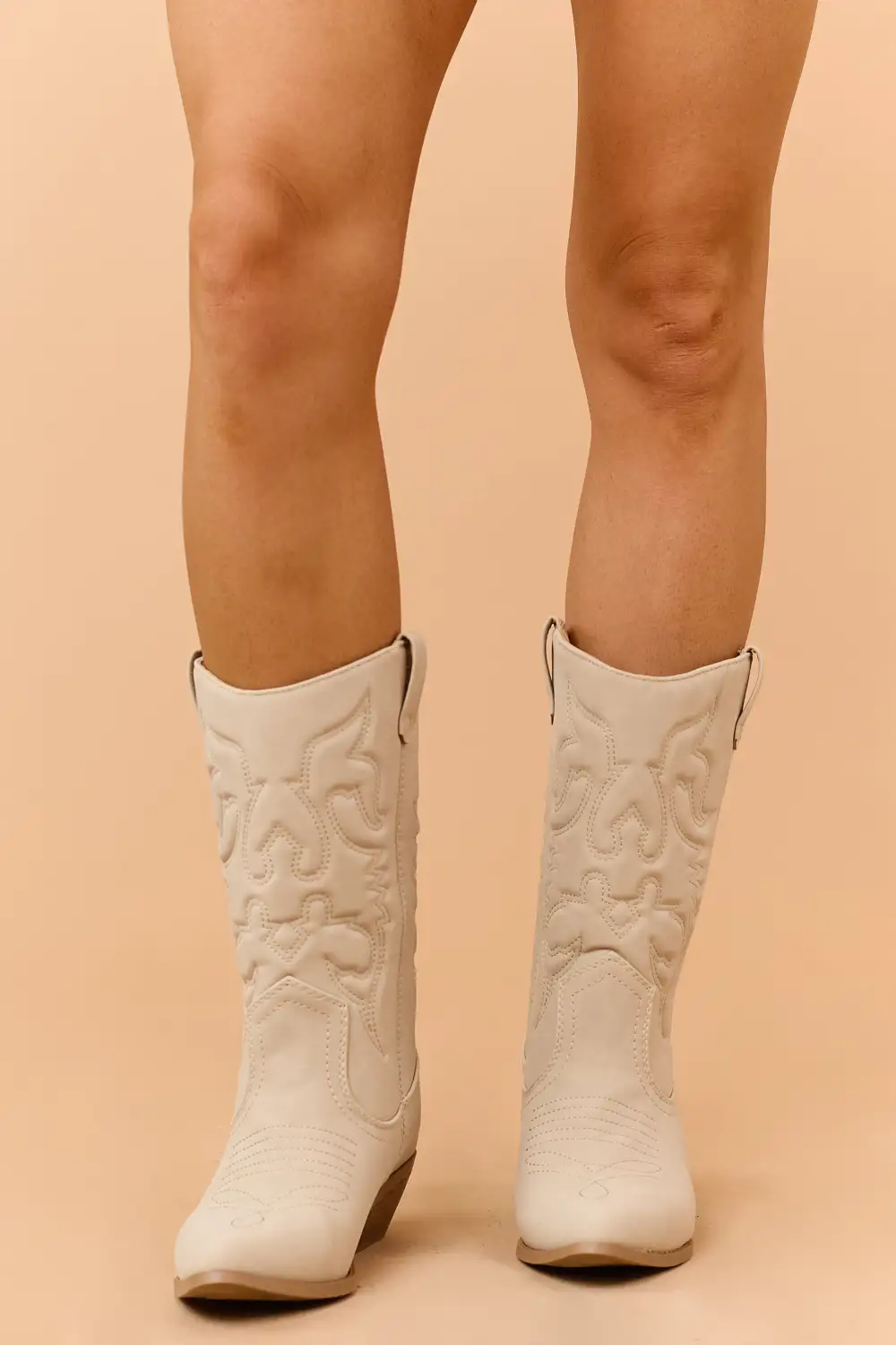 Oatmeal Faux Suede Pointed Toe Western Boots