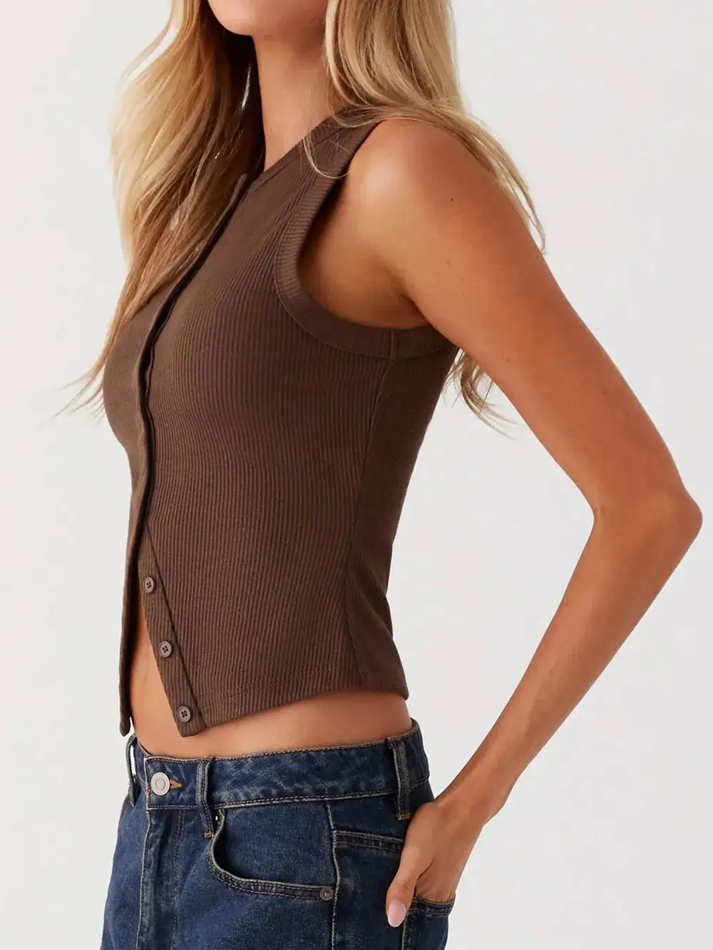 Button Up Round Neck Tank