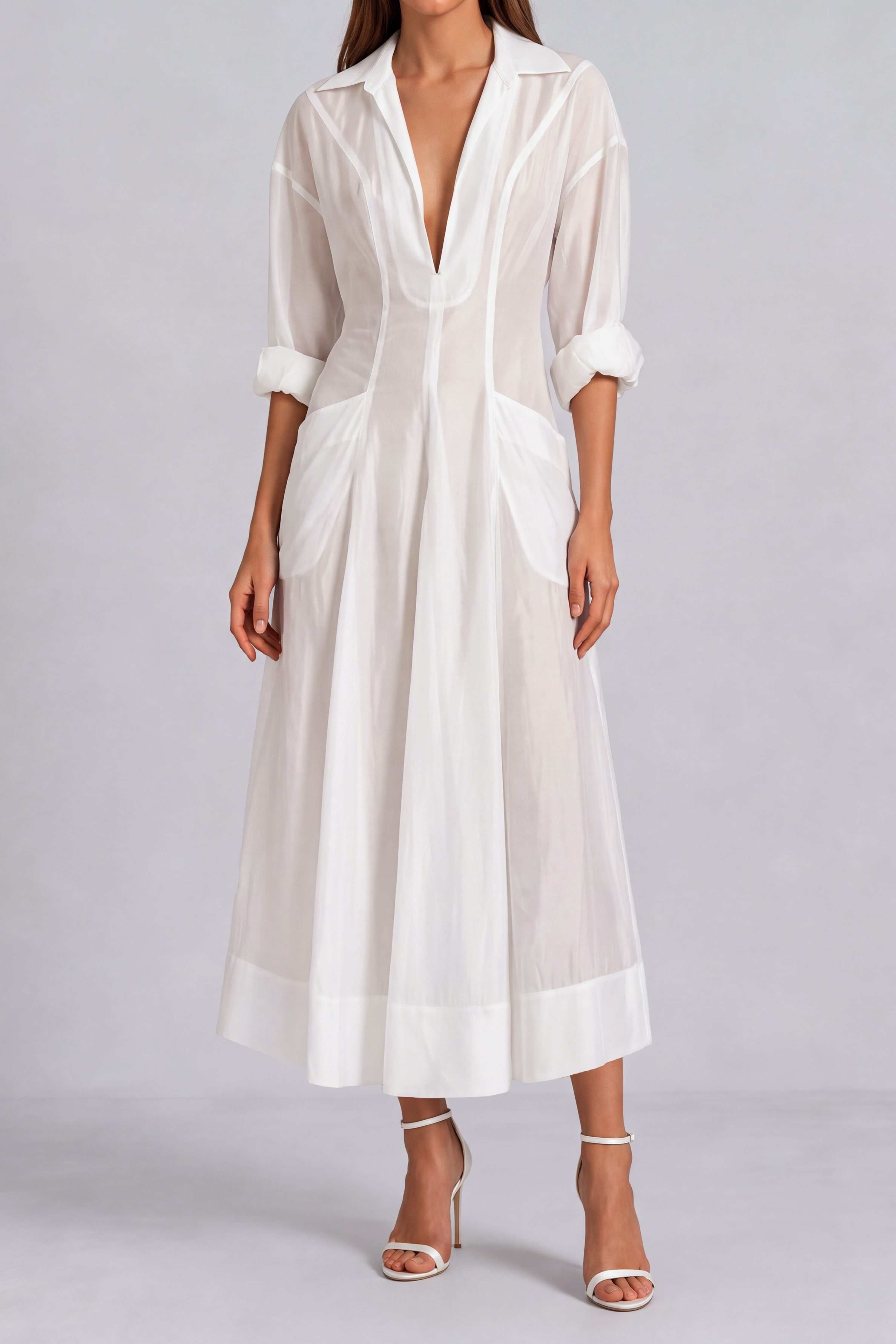 Plunge Neck Midi Dress