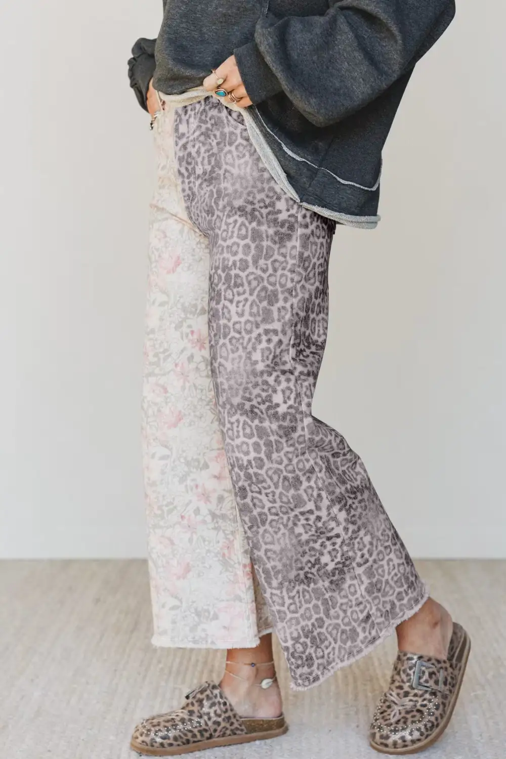 Raw Hem Patchwork Denim Jeans