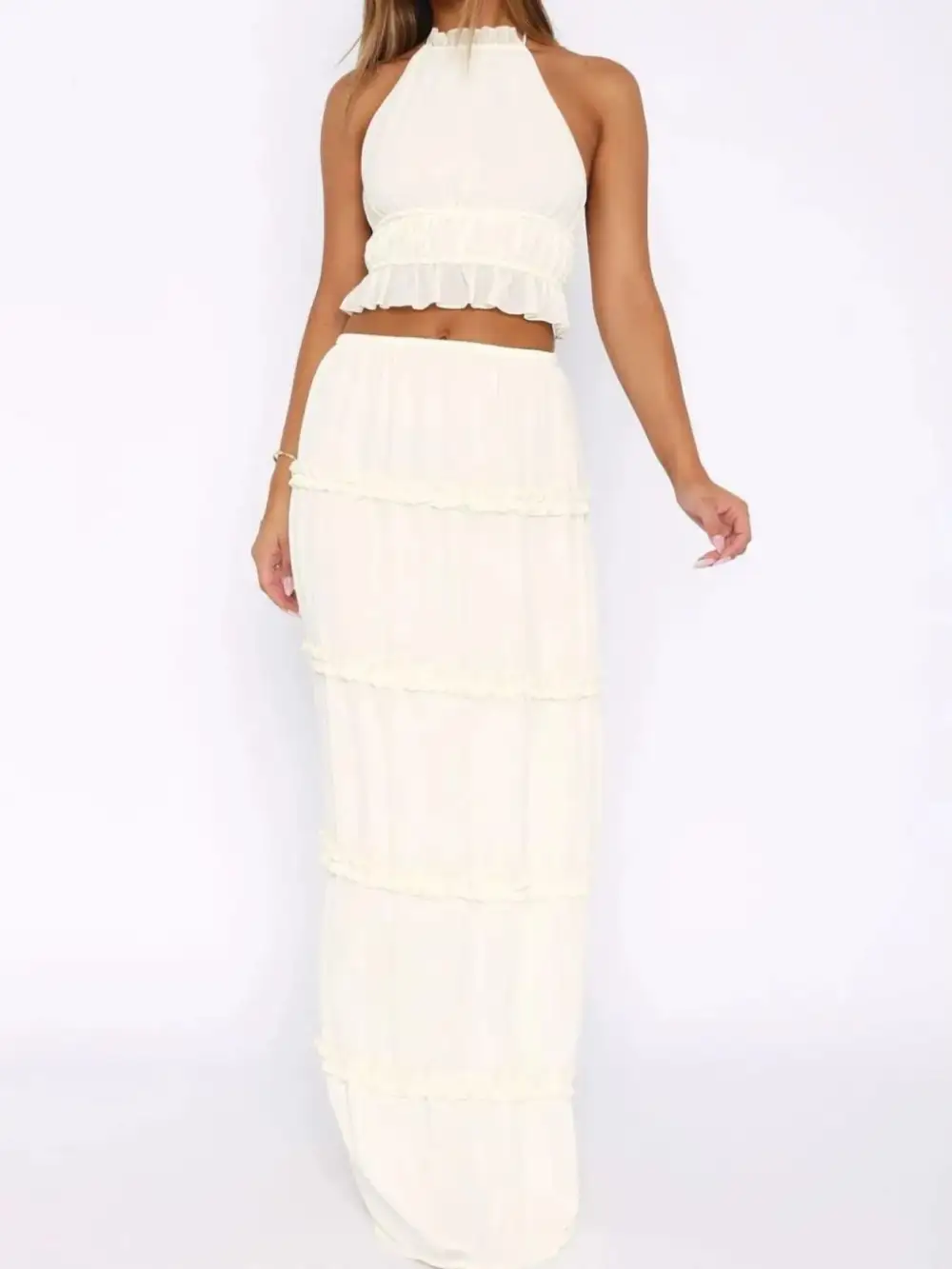 Neat Halter Cropped Detail Coordinated Set