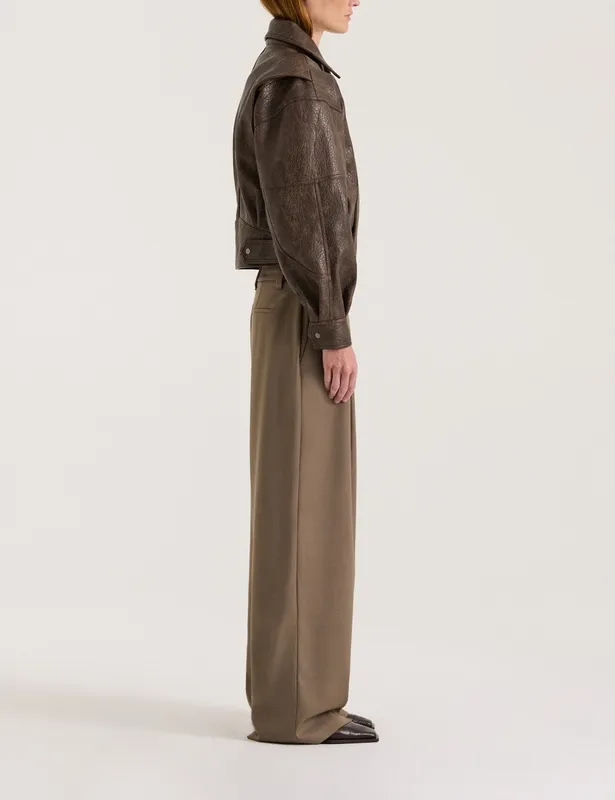 Carob Cropped Faux Leather Jacket