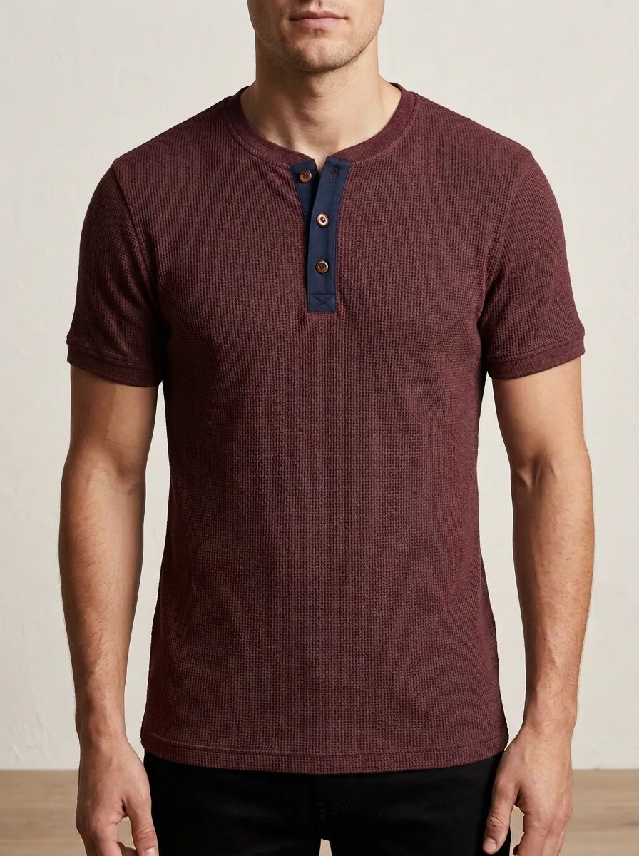 Button-Placket Men's Short-Sleeve Henley Shirt